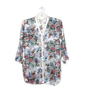 Vtg VICTORIA'S SECRET Women's Sheer Floral Sleep Shirt Dress Gold Label 80s M/L